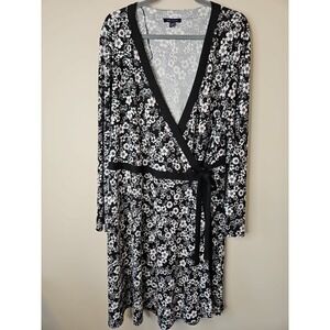 Tommy Hilfiger Dress 24W Black Pink Floral Wrap Timeless Cottage Feminine Tie